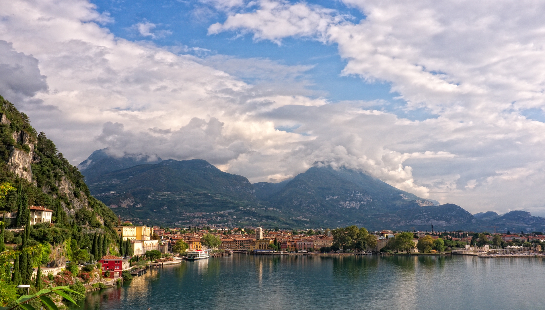 Riva del Garda and its old town beneath the mountains at the northern end of Lake Garda
