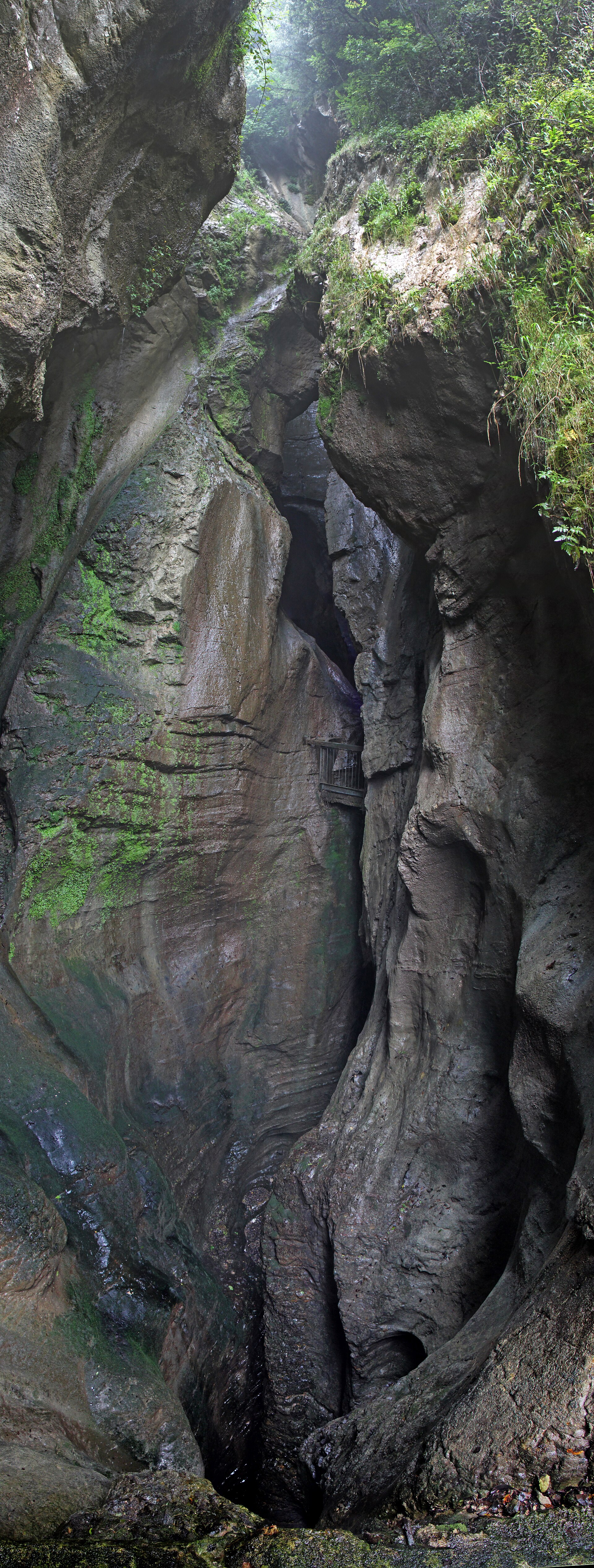 Deep limestone gorge and viewing walkway at the Varone Waterfall Cave Park